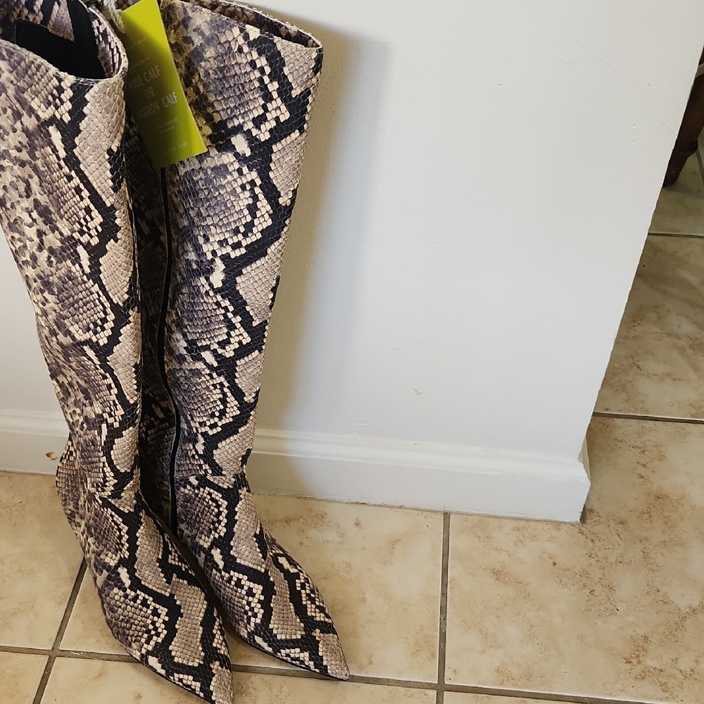 Gianni Bini Over-the-Knee Snakeskin Print Boots - Tan and Black - Picture 12 of 12